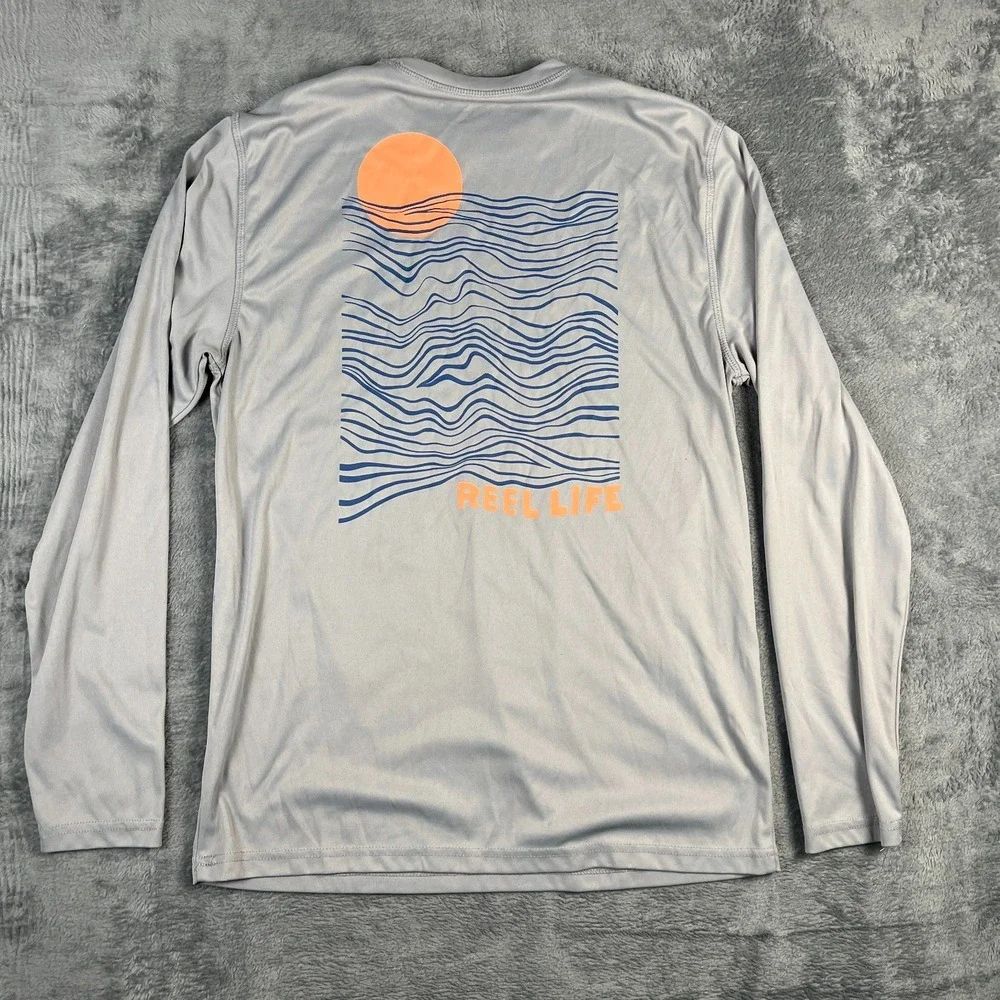 Reel Life Mens Rash Guard Shirt Small Gray UV Sun Protection Long Sleeve Swim